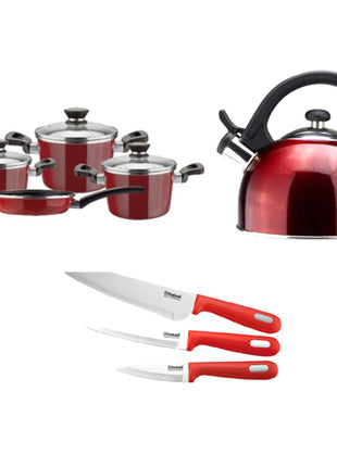 Kit Batería Coral roja + Mestre rojo+ Tetera Sabal roja Magefesa