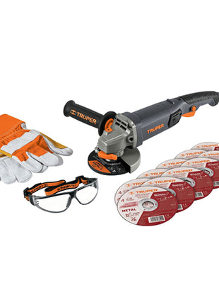 Esmeriladora IND 4-1/2' 950W con discos, lentes y guantes Truper