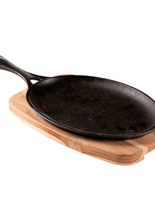 Tramontina Tabla para Barbacoa Mix Grill ovalada 10239638 de hierro fundido con base y mango de madera de tropical 38.5 x 19cm