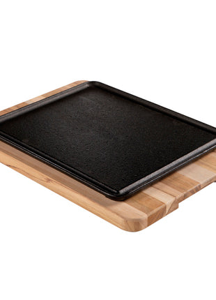 Tramontina Parrilla mixta rectangular 10239684 de hierro fundido con base de madera tropical con acabado lijado