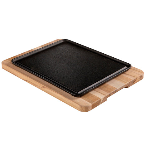 Tramontina Parrilla mixta rectangular 10239684 de hierro fundido con base de madera tropical con acabado lijado