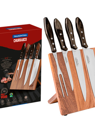 Tramontina Juego para Asado 5 piezas 21198981 acero inoxidable y mangos de madera Polywood Castaño