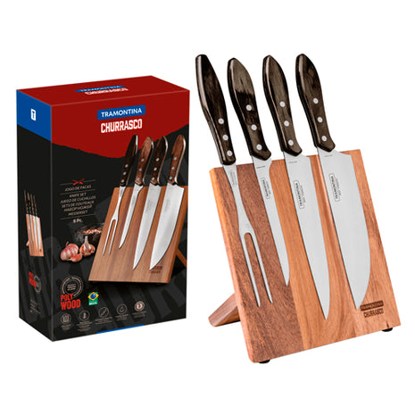 Tramontina Juego para Asado 5 piezas 21198981 acero inoxidable y mangos de madera Polywood Castaño