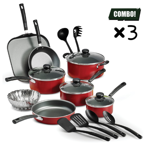 Combo Tramontina 3 Baterías Primaware 18 Pzas c/u Mod. 80119567 Rojo