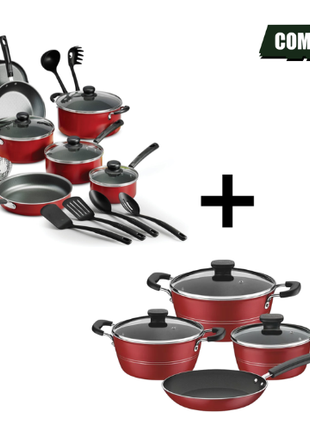 Combo Tramontina Batería Primaware 18 Pzas Mod. 80119567 + Batería Sicilia 7 Pzas Rojo