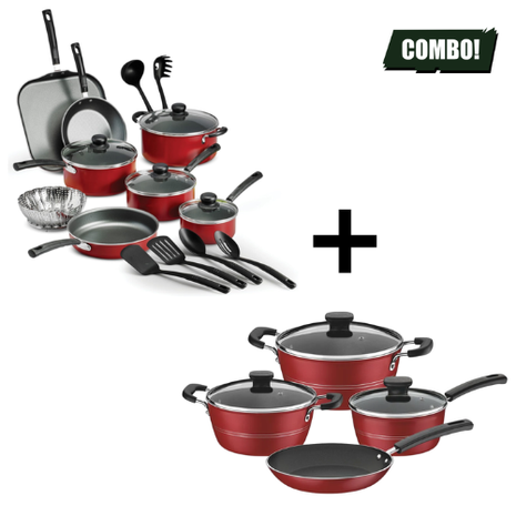 Combo Tramontina Batería Primaware 18 Pzas Mod. 80119567 + Batería Sicilia 7 Pzas Rojo