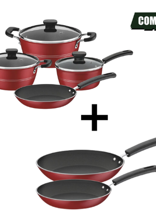 Combo Tramontina Batería Sicilia 7 Pzas + Juego de 2 Sartenes Sicilia Rojo