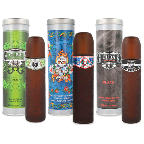Combo Cuba Perfume Green 36264 100ml + Wild Heart 73629 100ml + Black 32402 100ml Caballero