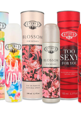 Combo Cuba Perfume La vida CLVID 100ml + Blossom CBLD 100ml + too sexy for you MCTS 100ml Dama