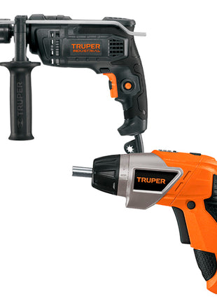 Combo Truper Rotomartillo ½” ROTO-1-2N6 Negro + Destornillador Inalámbrico 101843 Naranja