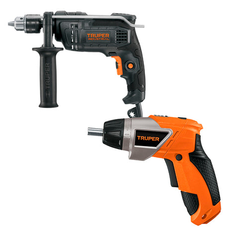 Combo Truper Rotomartillo ½” ROTO-1-2N6 Negro + Destornillador Inalámbrico 101843 Naranja