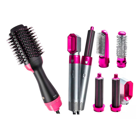 Combo Hot Air Brush Cepillo Secador Negro - CEIC01 + Cepillo Secador Hot Airstyler Plata 5 en 1 - CSC5