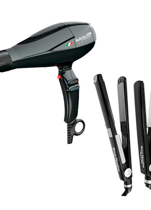 Combo BabylissPRO Secadora Profesional Italiana Negro - BABFV1ES + Kit 2 Alaciadoras Negro - BABNTBKPP2TES