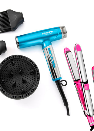 Combo BabylissPRO Secadora Profesional Azul - BNTC9200ES + Kit de Alaciadoras Optima 3000 y Optima Mini 2000 Rosa - BSSPPK2ES