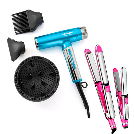Combo BabylissPRO Secadora Profesional Azul - BNTC9200ES + Kit de Alaciadoras Optima 3000 y Optima Mini 2000 Rosa - BSSPPK2ES