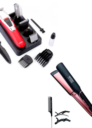 Combo Timco Rasuradora 7 en 1 Multicolor Resistente al Agua - PG-600 + Plancha de Cabello Negro - PYB1145