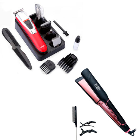 Combo Timco Rasuradora 7 en 1 Multicolor Resistente al Agua - PG-600 + Plancha de Cabello Negro - PYB1145