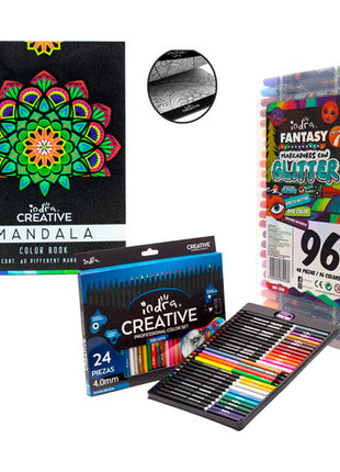 Combo Indra Kit Block Creative con Set de Colores | IND-0365+IND-0276 + Set 48 Marcadores Duo Con Glitter | IND-1206