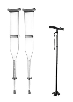 Combo Quick Life Muletas MA-1R Plata + Quick Life Bastón Plegable BP-A01 Negro