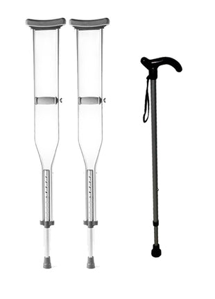 Combo Quick Life Muletas MA-1R Para Adulto + Quick Life Bastón B-1R Mango Alemán