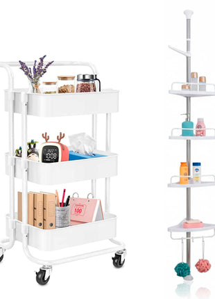 Combo Gift Box Esquinero Ducha EB-01 + Gift Box Carrito Organizador OHW24 3 Niveles Blanco