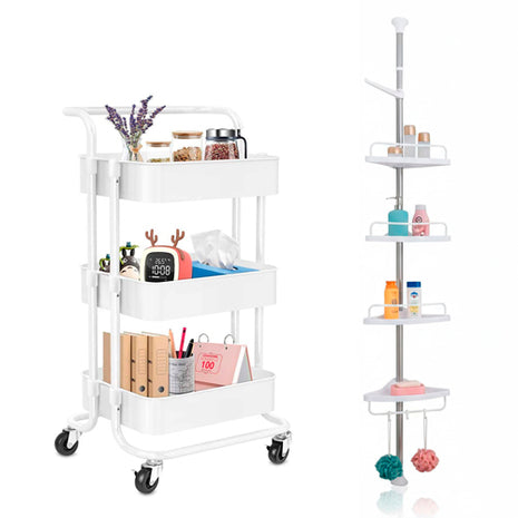 Combo Gift Box Esquinero Ducha EB-01 + Gift Box Carrito Organizador OHW24 3 Niveles Blanco