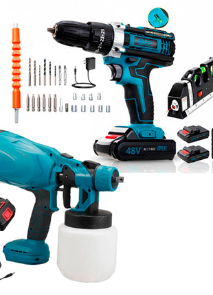 Combo Pointek Set Taladro STR-NL02 Azul + Pointek Pistola de Pintura PP-0126 Azul