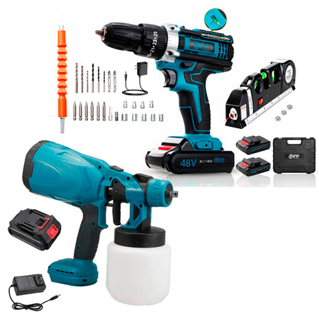 Combo Pointek Set Taladro STR-NL02 Azul + Pointek Pistola de Pintura PP-0126 Azul