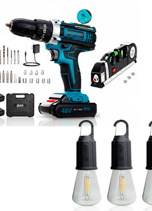 Combo Pointek Set de Taladro STR-NL02 Azul + Moreka Set de 3 Focos SFL-03 Negro