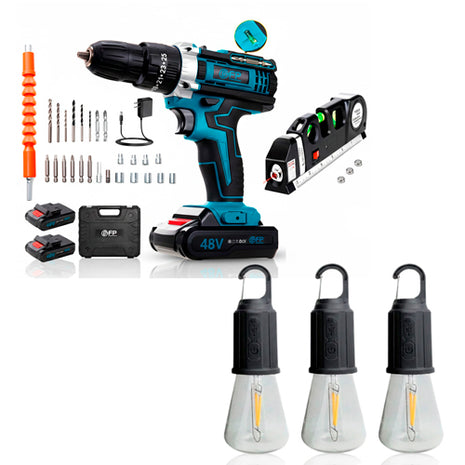 Combo Pointek Set de Taladro STR-NL02 Azul + Moreka Set de 3 Focos SFL-03 Negro