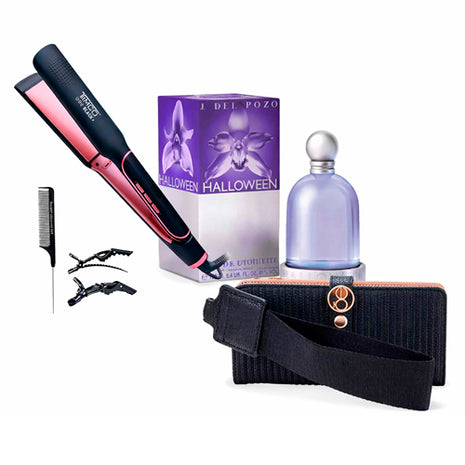 Combo Jesus Del Pozo Perfume Halloween 100ml Woman - HALLOWEEN100 + Cloe Cartera Grande Flap Con Cierre Color Negro - 2BICP26268NEG + Timco Plancha para Cabello Argan color Negro - PYB1145