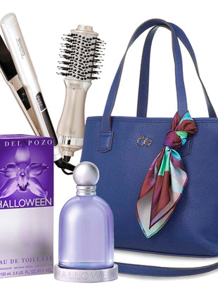 Combo Jesus Del Pozo Perfume Halloween 100ml Woman - HALLOWEEN100 + Cloe Bolsa Tote con Mascada - RBLCR23306MAR + Timco Plancha para Cabello y Secadora Cepillo 2 en 1 - COM416