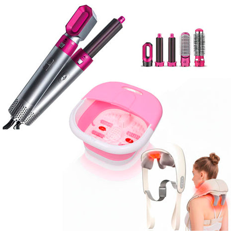 Combo Gift Box Set Relajación SM-NP02 Cuello Espalda + Hot Airstyler Cepillo Secador CSC5 Plata