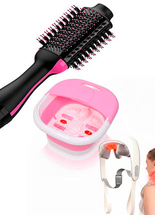 Combo Gift Box Set Relajación SM-NP02 Masajeador Cuello y Espalda + Hot Air Brush Cepillo Secador CEIC01 Negro