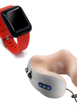 Combo Gift Box Masajeador NM-01 Cuello Gris + Highlink Reloj Inteligente HIGSMARTW Rojo