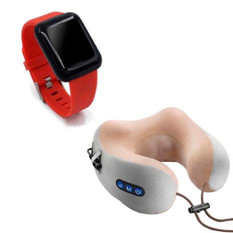 Combo Gift Box Masajeador NM-01 Cuello Gris + Highlink Reloj Inteligente HIGSMARTW Rojo