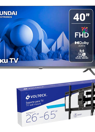 Combo Hyundai Televisor 40” HYLED4027RIM + Volteck Soporte para Pantalla TVSM-65 Negro