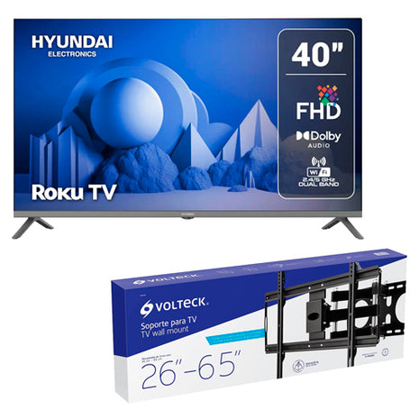 Combo Hyundai Televisor 40” HYLED4027RIM + Volteck Soporte para Pantalla TVSM-65 Negro