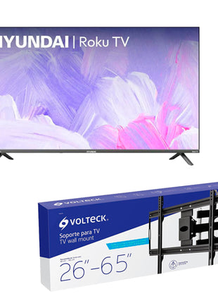 Combo Hyundai 40” HYLED4028QR RokuTV + Volteck Soporte para Pantalla TVSM-65 Negro