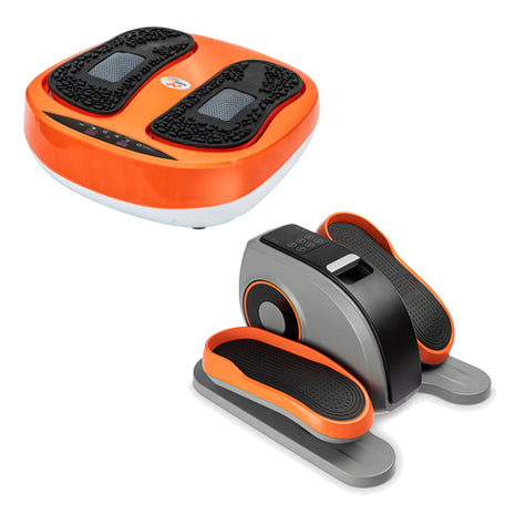 Combo Power Legs Masajeador Eléctrico E0013-00 Vibración Graduable, Naranja + Power Legs Escaladora Eliptic Trainer E0045-00 Motorizada, Gris