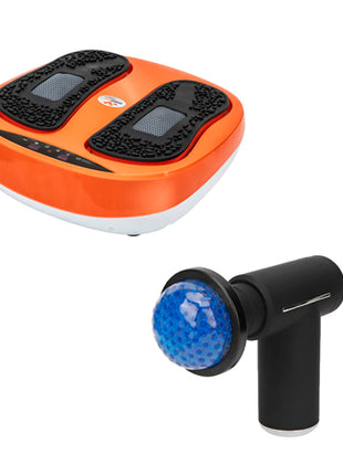 Combo Power Legs Masajeador Eléctrico E0013-00 Vibración Graduable, Naranja + Gift Box Pistola Masajeadora con Cabezales MG-HC26, Negro