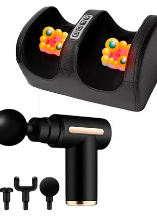 Combo Quick Life Masajeador Eléctrico para Pies MF-T24, Negro + Fascial Gun Pistola de Masaje PM4-6, Negro