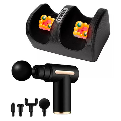 Combo Quick Life Masajeador Eléctrico para Pies MF-T24, Negro + Fascial Gun Pistola de Masaje PM4-6, Negro