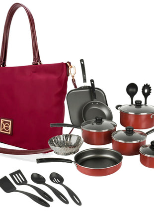Combo Tramontina Batería Primaware Mod. 80119567 Rojo 18PZS + Cloe Bolso 2BLCO25081TIN Tinto