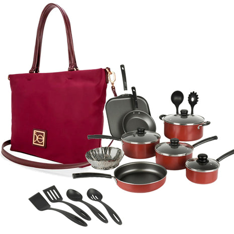 Combo Tramontina Batería Primaware Mod. 80119567 Rojo 18PZS + Cloe Bolso 2BLCO25081TIN Tinto