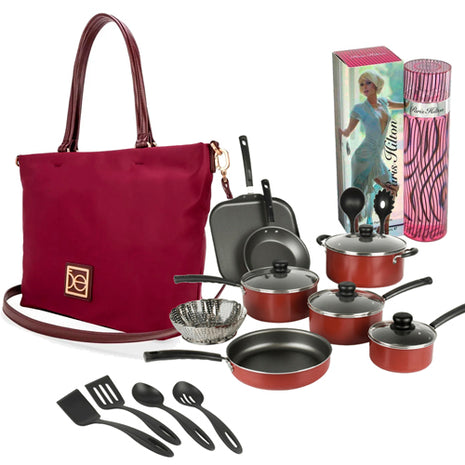 Combo Tramontina Batería Primaware Mod. 80119567 Rojo 18PZS + Cloe Bolso 2BLCO25081TIN Tinto + Paris Hilton Perfume PHD100 Dama 100 ml
