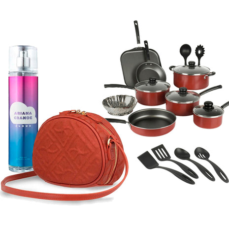 Combo Tramontina Batería Primaware Mod. 80119567 Rojo 18PZS + Cloe Bolso 2BLCI24724ROJ Rojo Cross Body + Ariana Grande Perfume ARGBM2 Cloud Mist