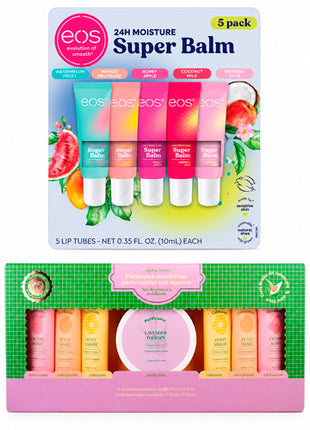 Combo EOS Super Bálsamo para Labios 5 Tubos - EOSBALM + Natural Scents Set de Cremas de Manos 6/60 ml + 200 ml - NATSCEN