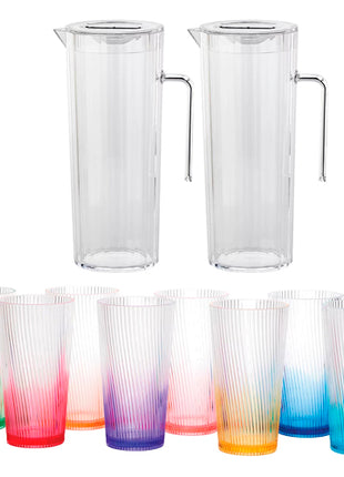 Combo Costco Wholesale Juego de 8 Vasos Acrílicos de Colores, 651mL - COSTVAS + Costco Set Jarras de Acrílico 2 Piezas Transparentes 1.9L - JARDUPLA