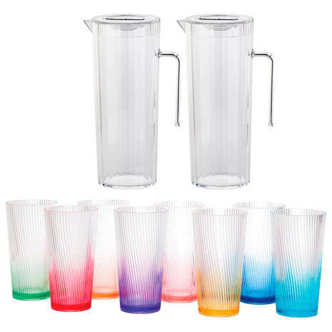 Combo Costco Wholesale Juego de 8 Vasos Acrílicos de Colores, 651mL - COSTVAS + Costco Set Jarras de Acrílico 2 Piezas Transparentes 1.9L - JARDUPLA